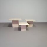 Set of 3 travertine side / coffee tables /  60 x 60 x 40 cm /  50 x 50 x 35 cm / 40 x 40 x 30 cm
