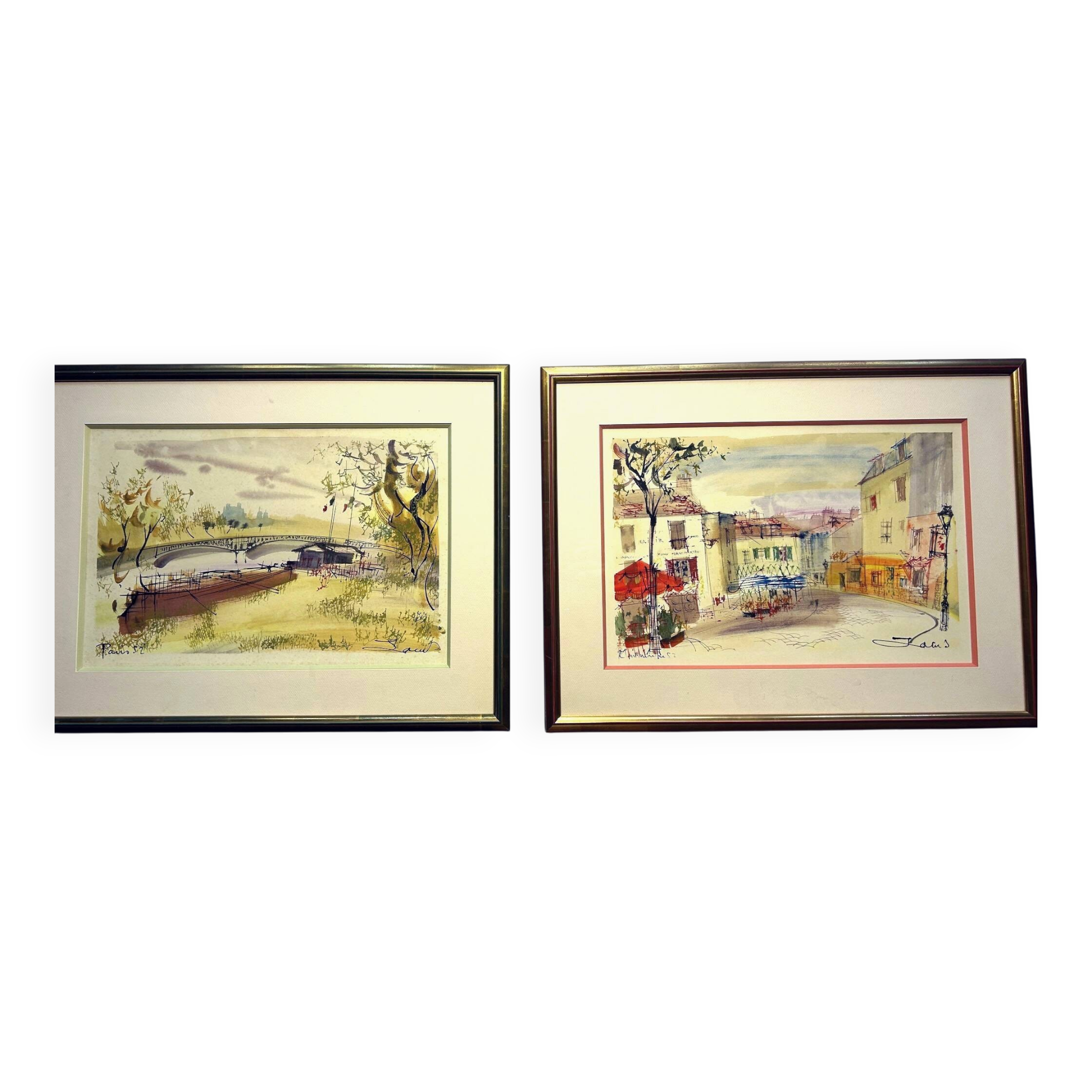 Paire d'aquarelles de jean Theobald JACUS