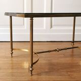 Neoclassical coffee table in Alpine green marble and brass, 1960/70