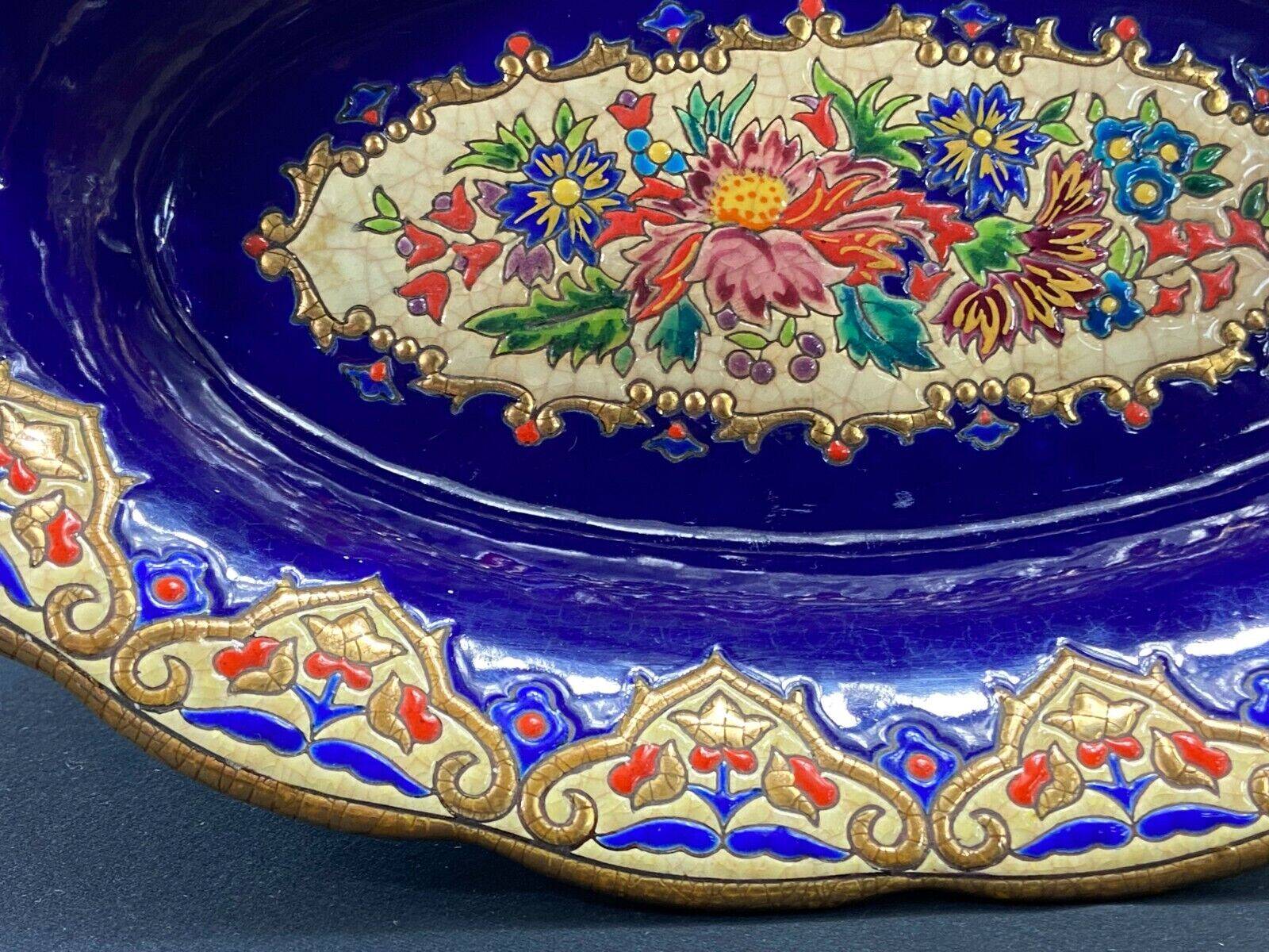 Oblong hollow dish in Longwy earthenware MP Chevallier Renaissance