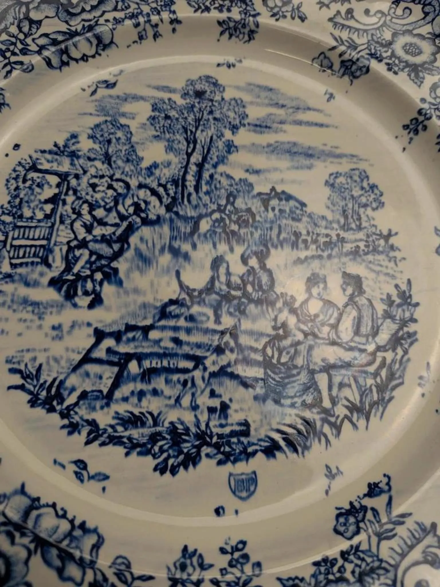 Set of 12 flat plates Terre de fer BP – Blue toile de Jouy pattern