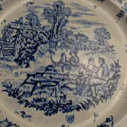 Set of 12 flat plates Terre de fer BP – Blue toile de Jouy pattern