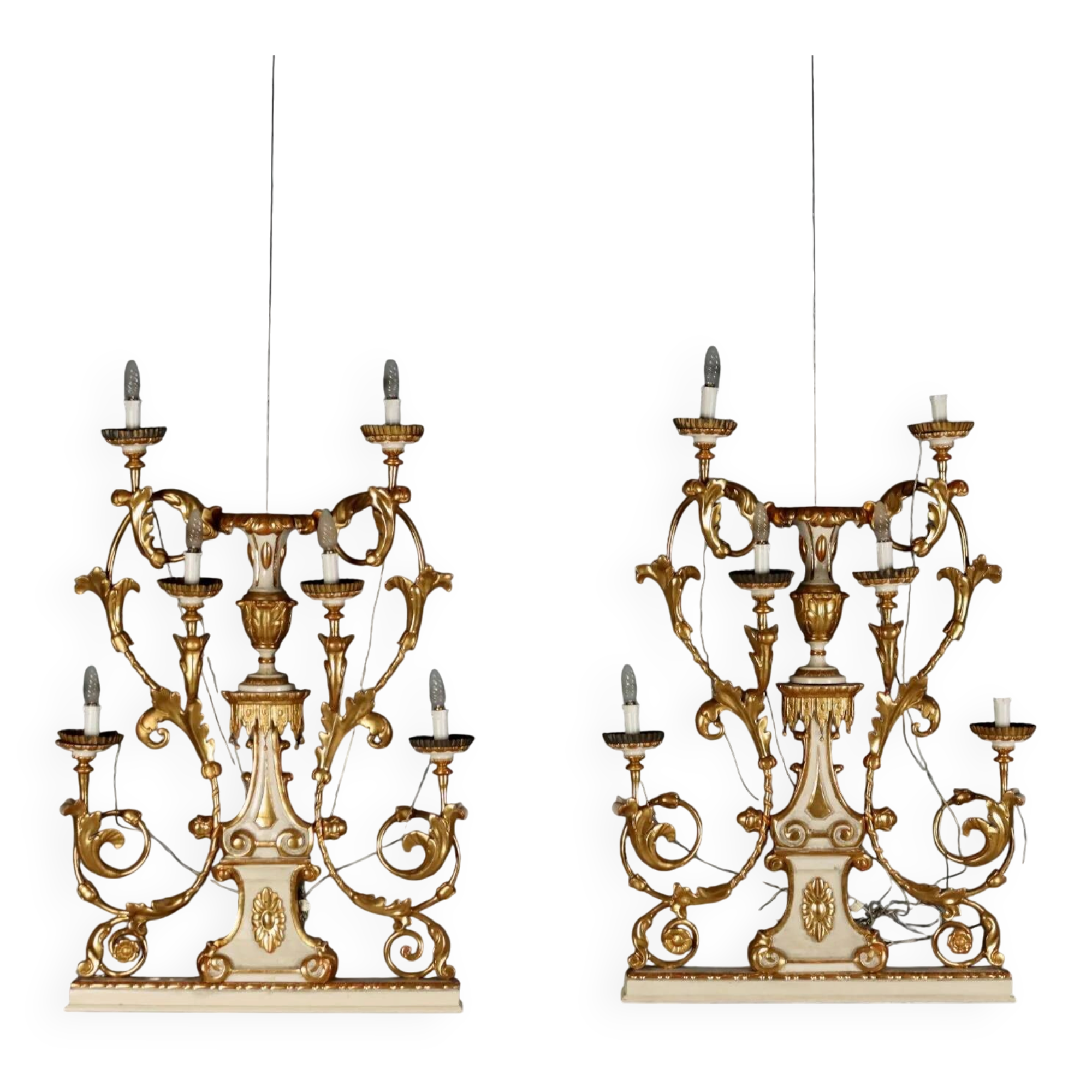 Antique wall sconces in wood and iron, Italy, mid-19th century.