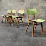 Set of 4 Tatra Nabytok green wood chairs 1960
