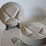 6 white Sarreguemines compartment plates