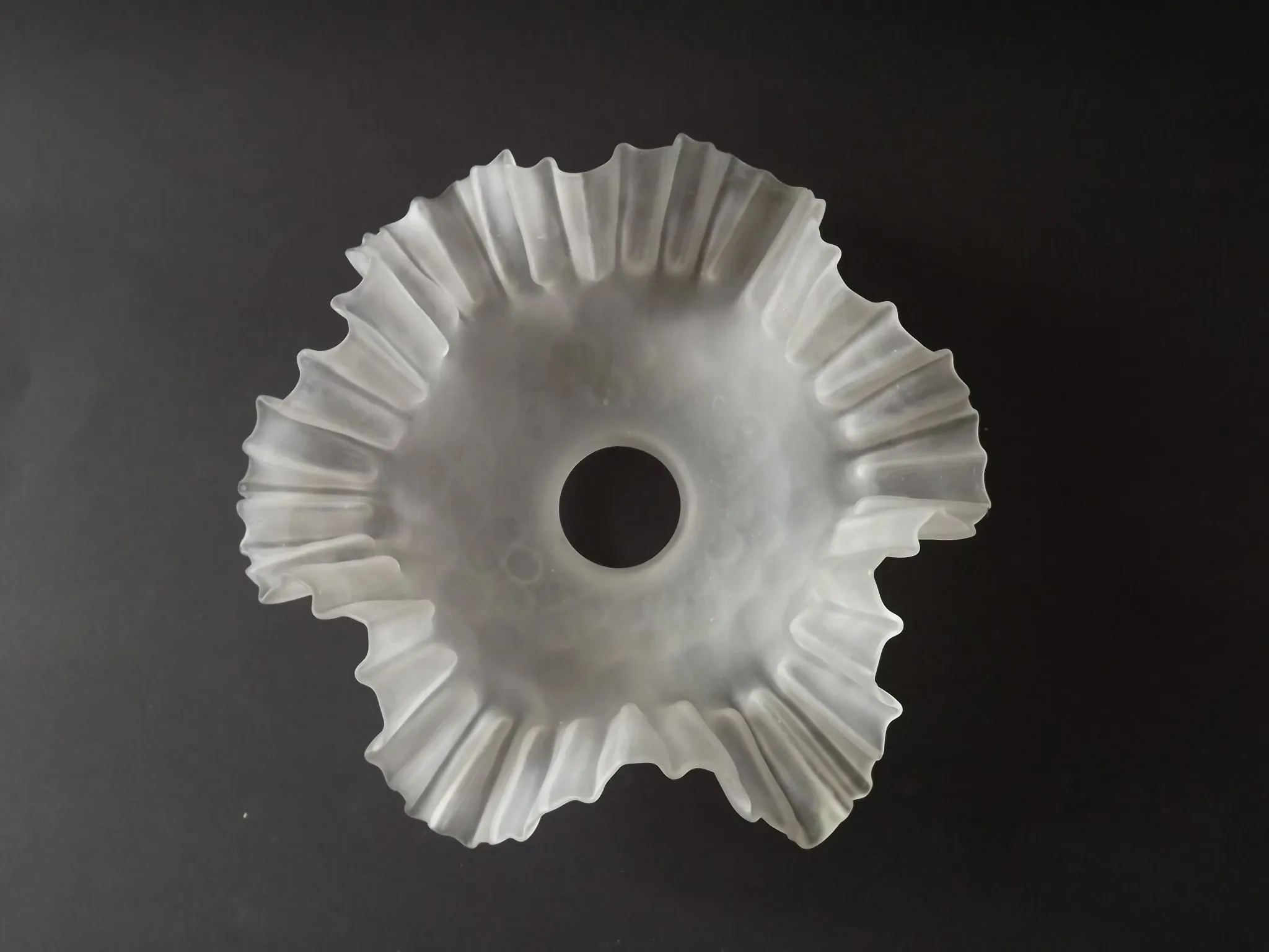French Vintage 1930s Patterned White Frilled Glass Shade - Art Deco Lightin