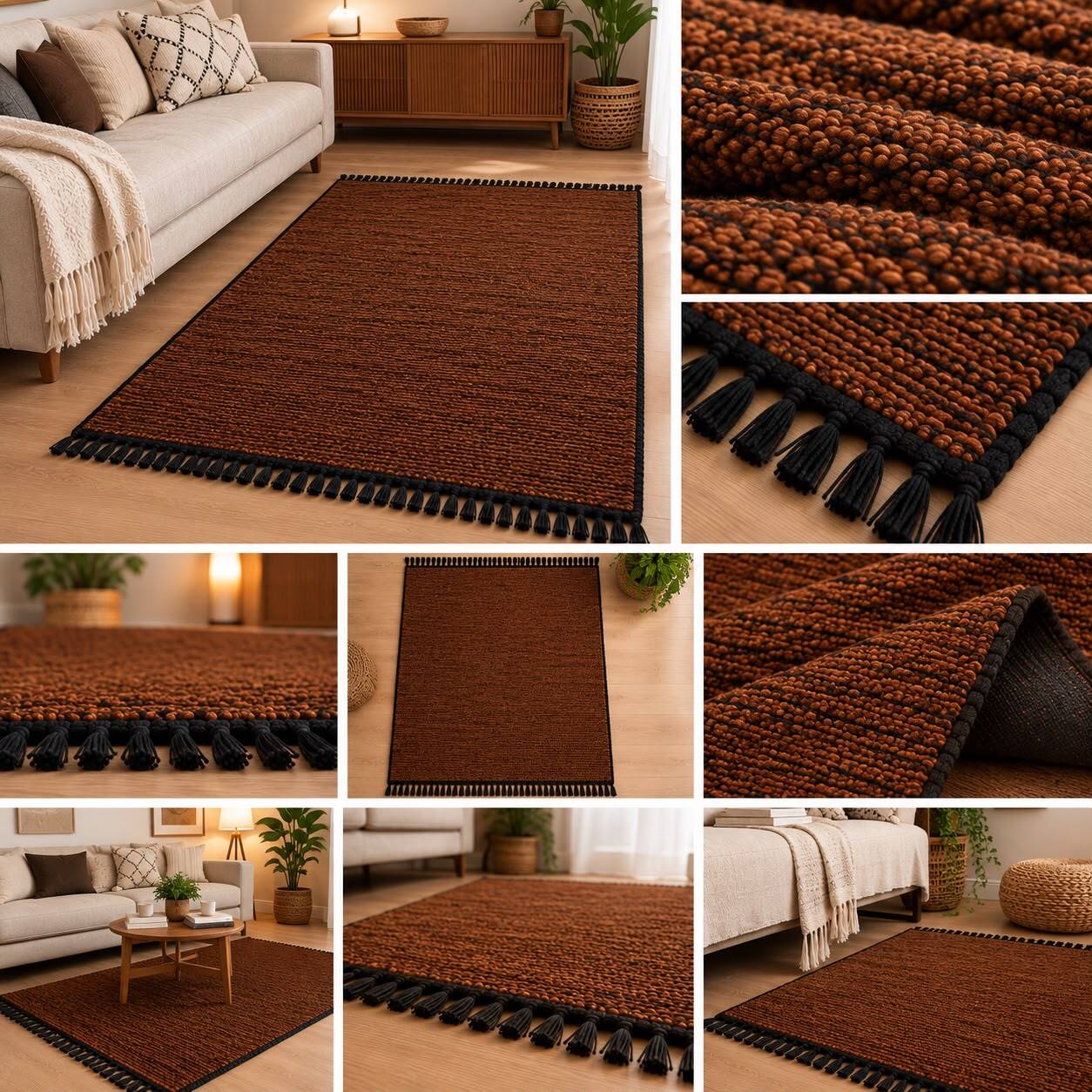 Moroccan Berber Mrirt rug in tobacco brown wool, black weave – 210 × 300.