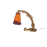 Lampe de bureau art déco en bronze et verre marmoréen, frères Muller, 1920