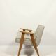 Vintage armchair in natural rustic oak wood herringbone fabric modern design by Chierovsky
