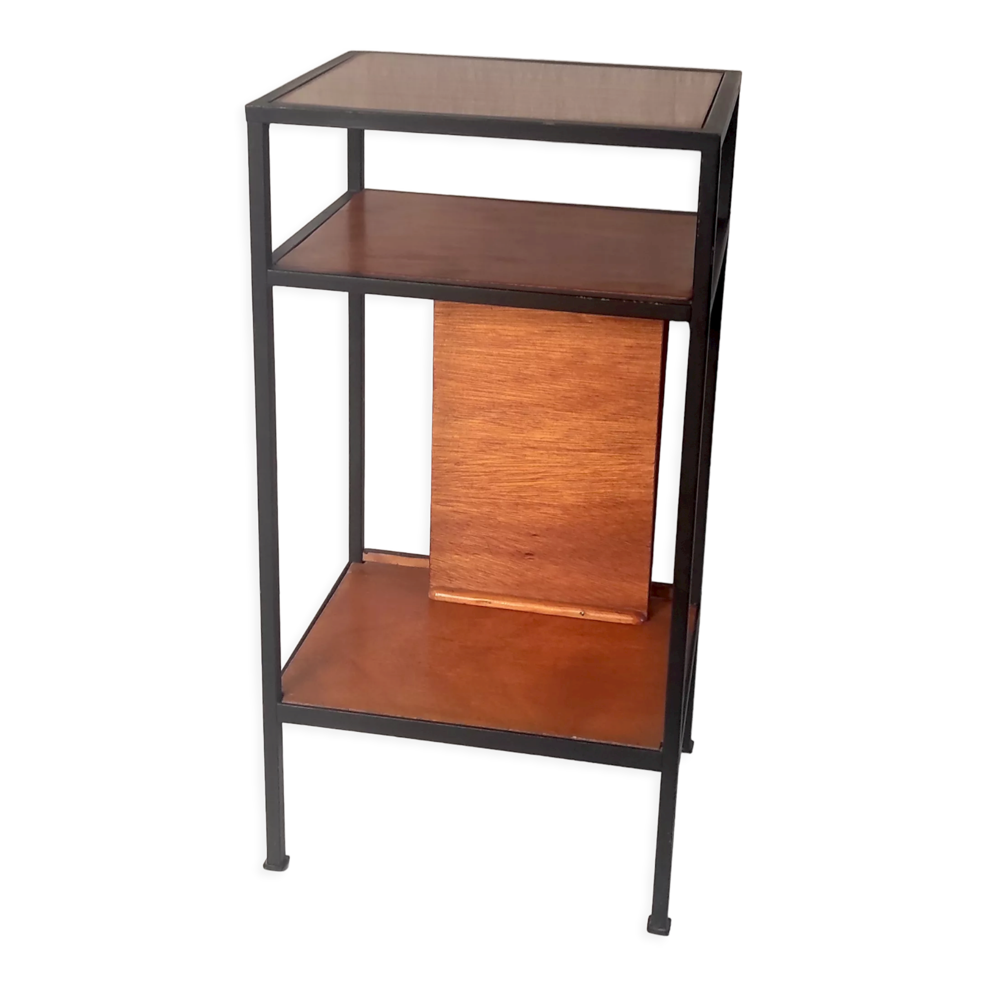 Table d’appoint moderniste métal et bois années 50-60