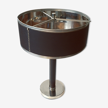 Lampe de table chrome et cuir 1970