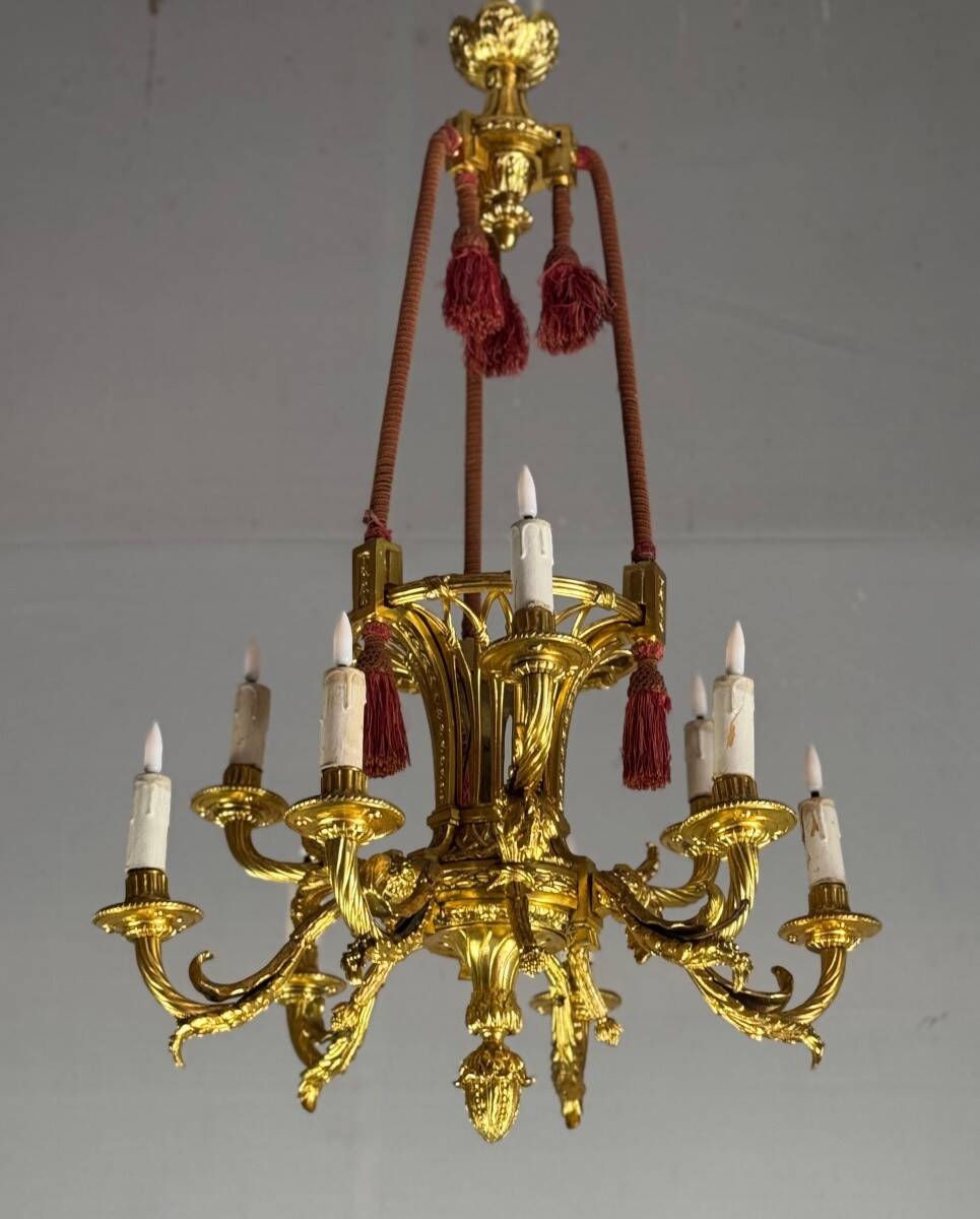 Louis XVI Style Basket Chandelier in Gilt Bronze Circa 1880