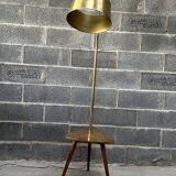 Floor lamp, 60s, gilded brass and walnut, Scandinavian style with table/end of sofa