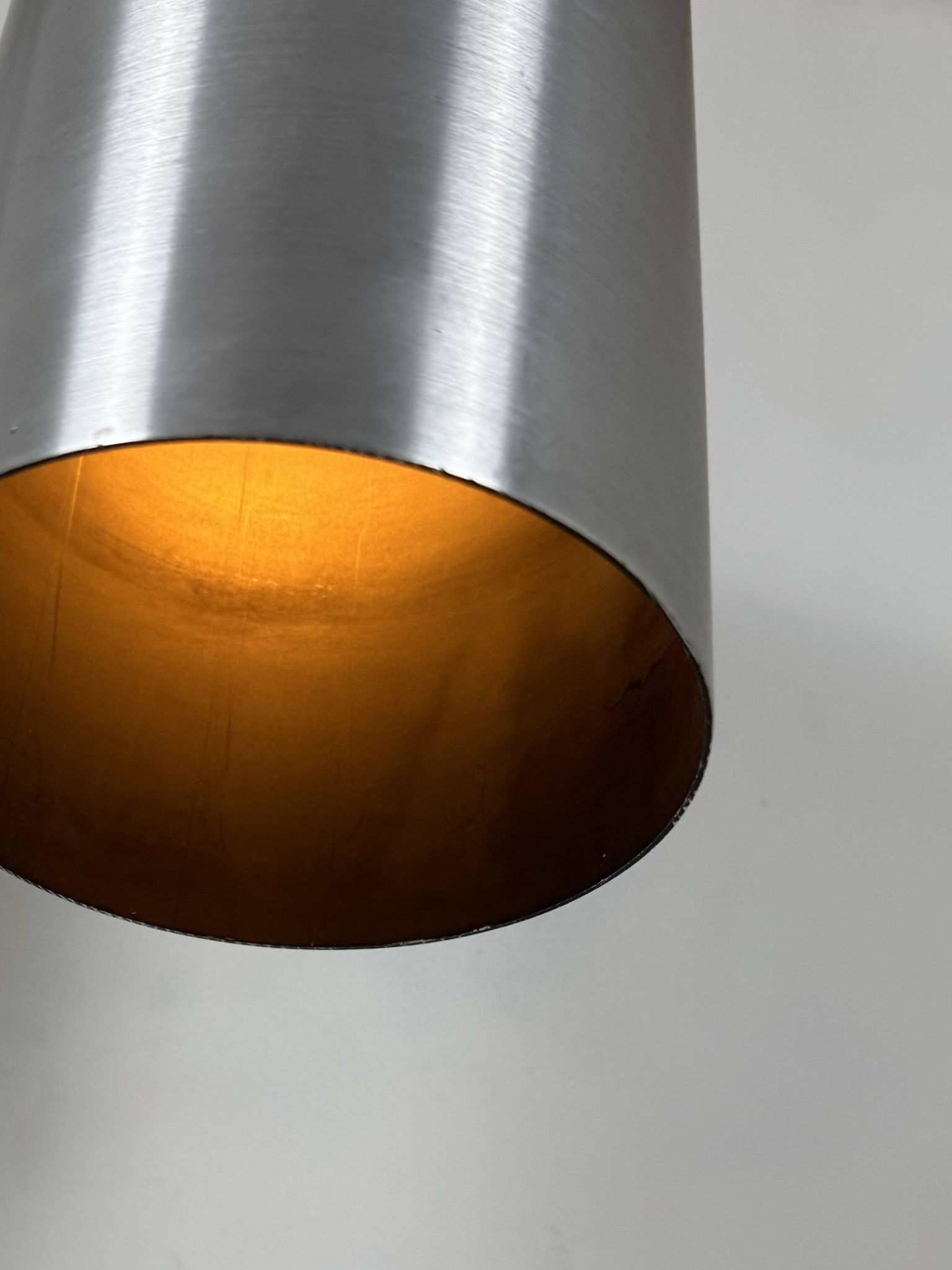 Set of 3 vintage brushed metal pendants, France, 1970.