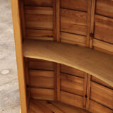 Brutalist mid-century wooden bar with 3 bar chairs, 1970s
