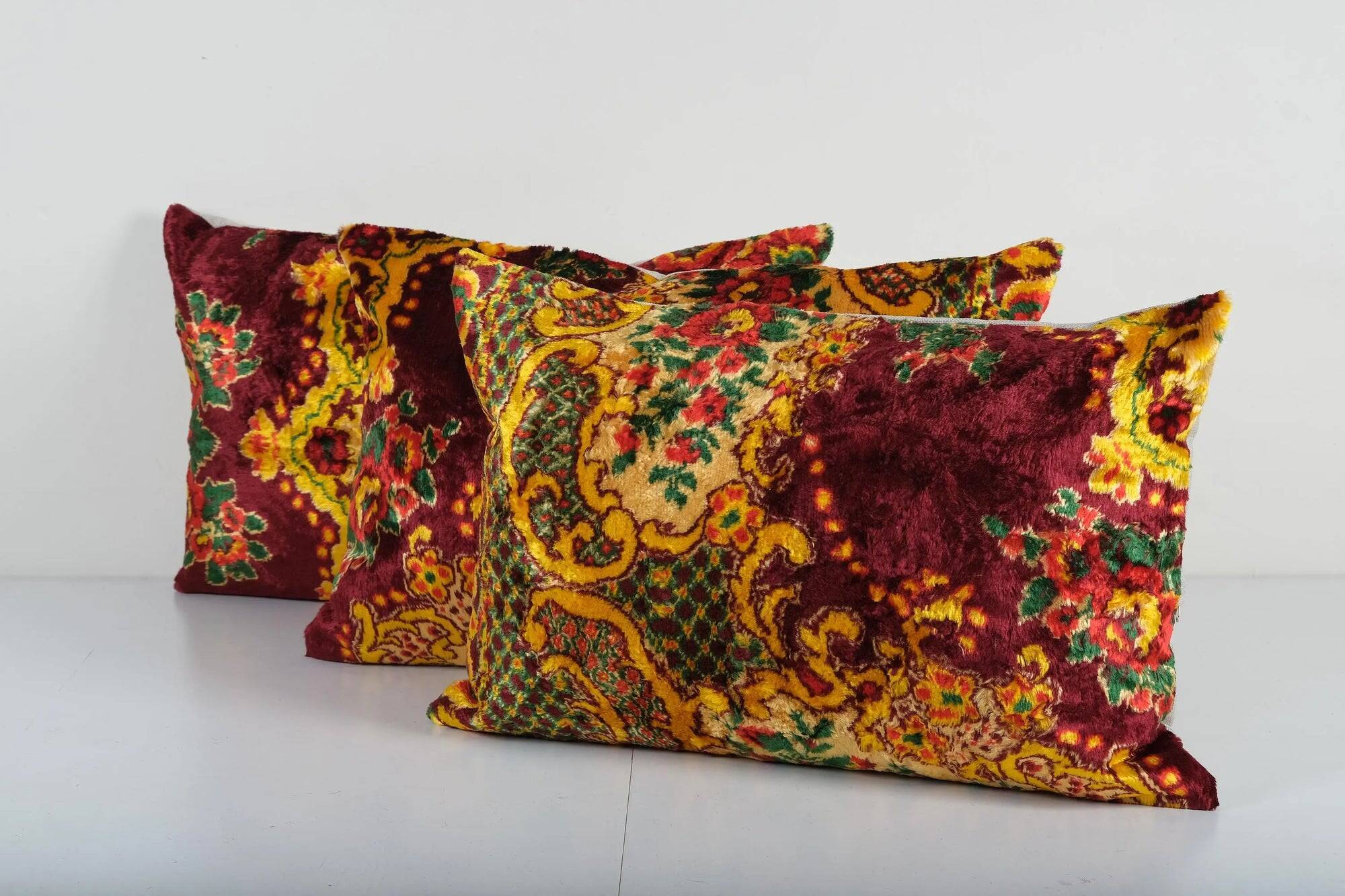 Set of 3 vintage velvet cushion covers 41x61 cm