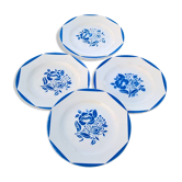 Lot of 4 plates in faience Digoin Sarreguemines "Blue Flower"