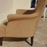Old bergère upholstered in beige velvet – Firm back and seat