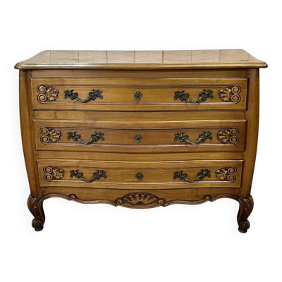 Commode de style Louis XV des années 1950 en merisier et loupe d'orme