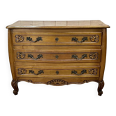 Commode de style Louis XV des années 1950 en merisier et loupe d'orme