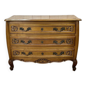 Commode de style Louis XV des années 1950 en merisier et loupe d'orme