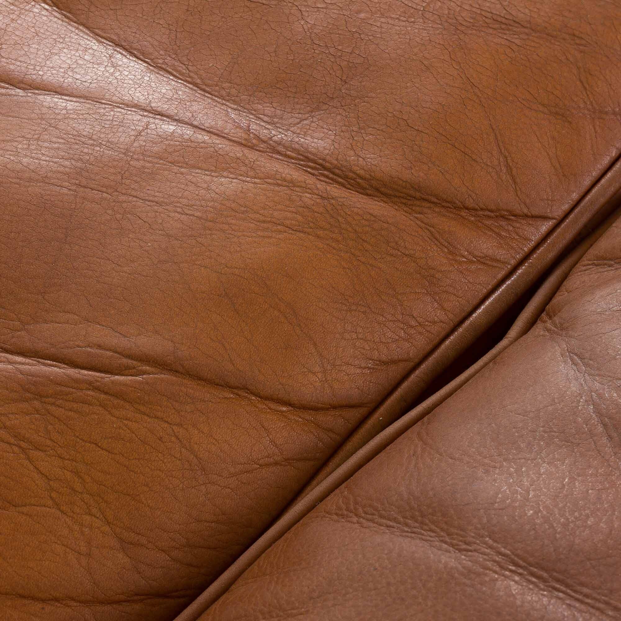 Vintage light cognac aniline leather 3 seater sofa by Mogens Hansen  Denmark, 1970s
