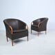 Pair of vintage Scandinavian armchairs brown leather opus 1982 suede