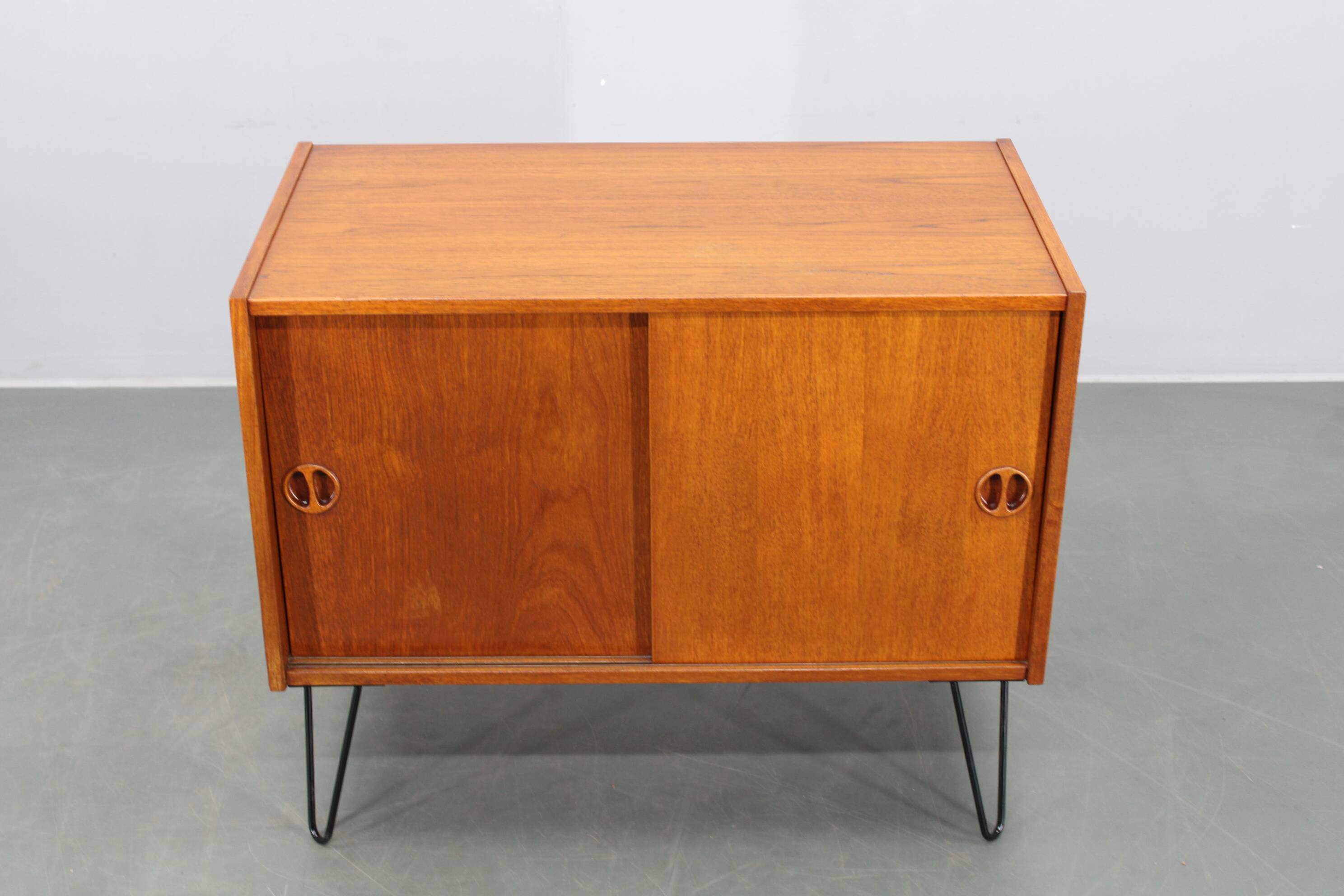 Danish mid-century teak cabinet with sliding doors, refurbished, 1960s