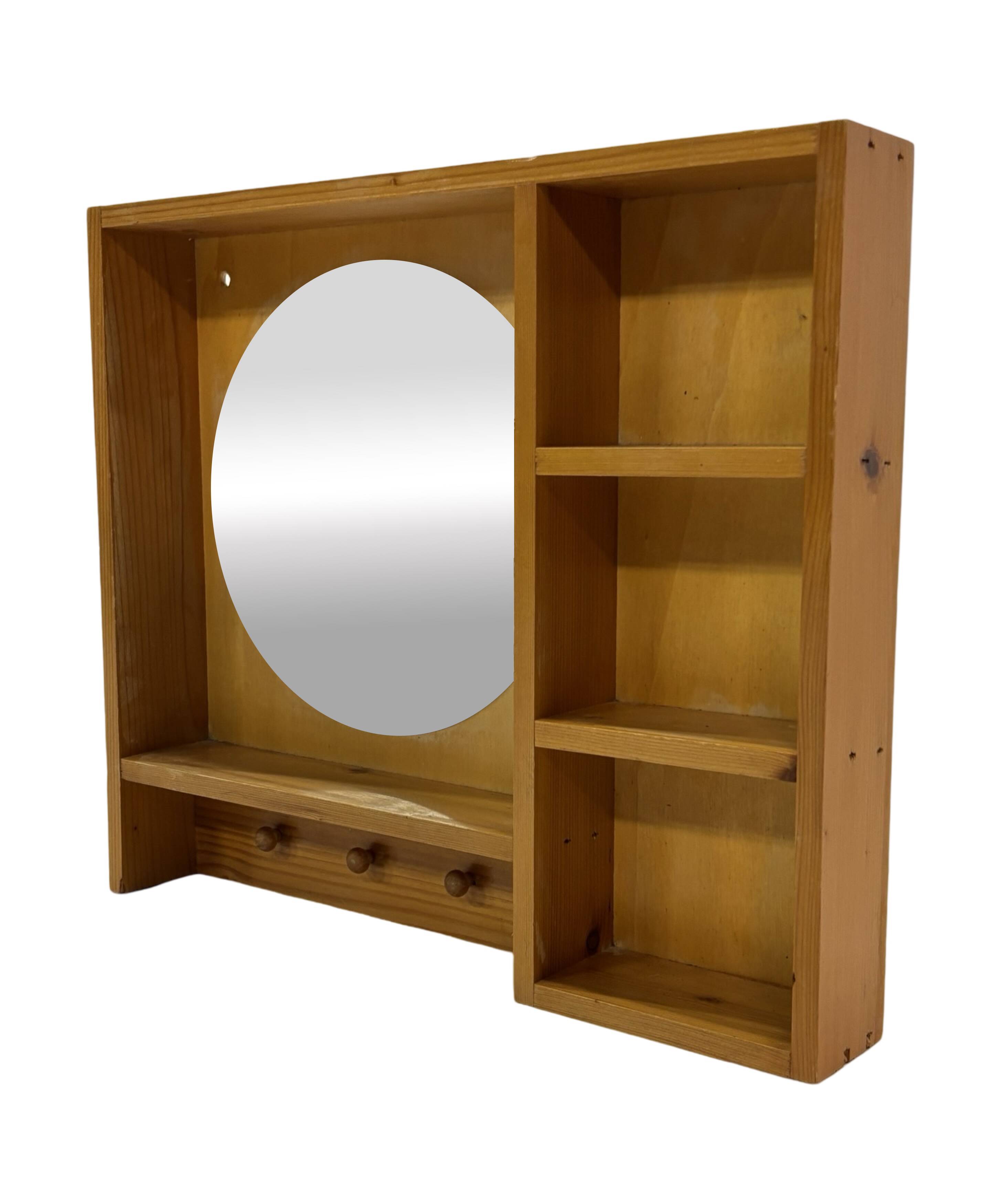 Porte-manteau console miroir en pin vintage au design minimaliste