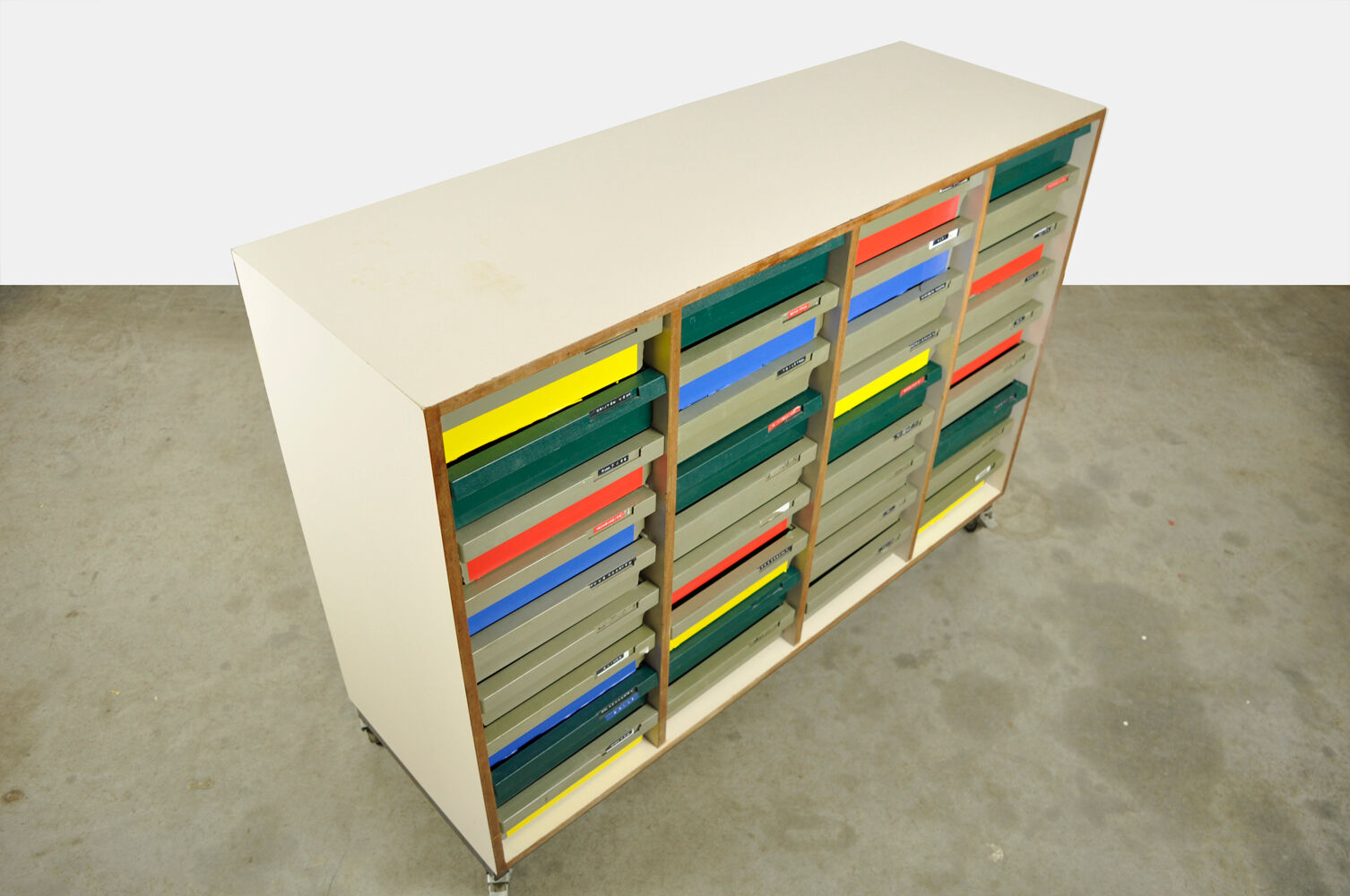 Dutch schoolcabinet with coloured drawers, 1970s