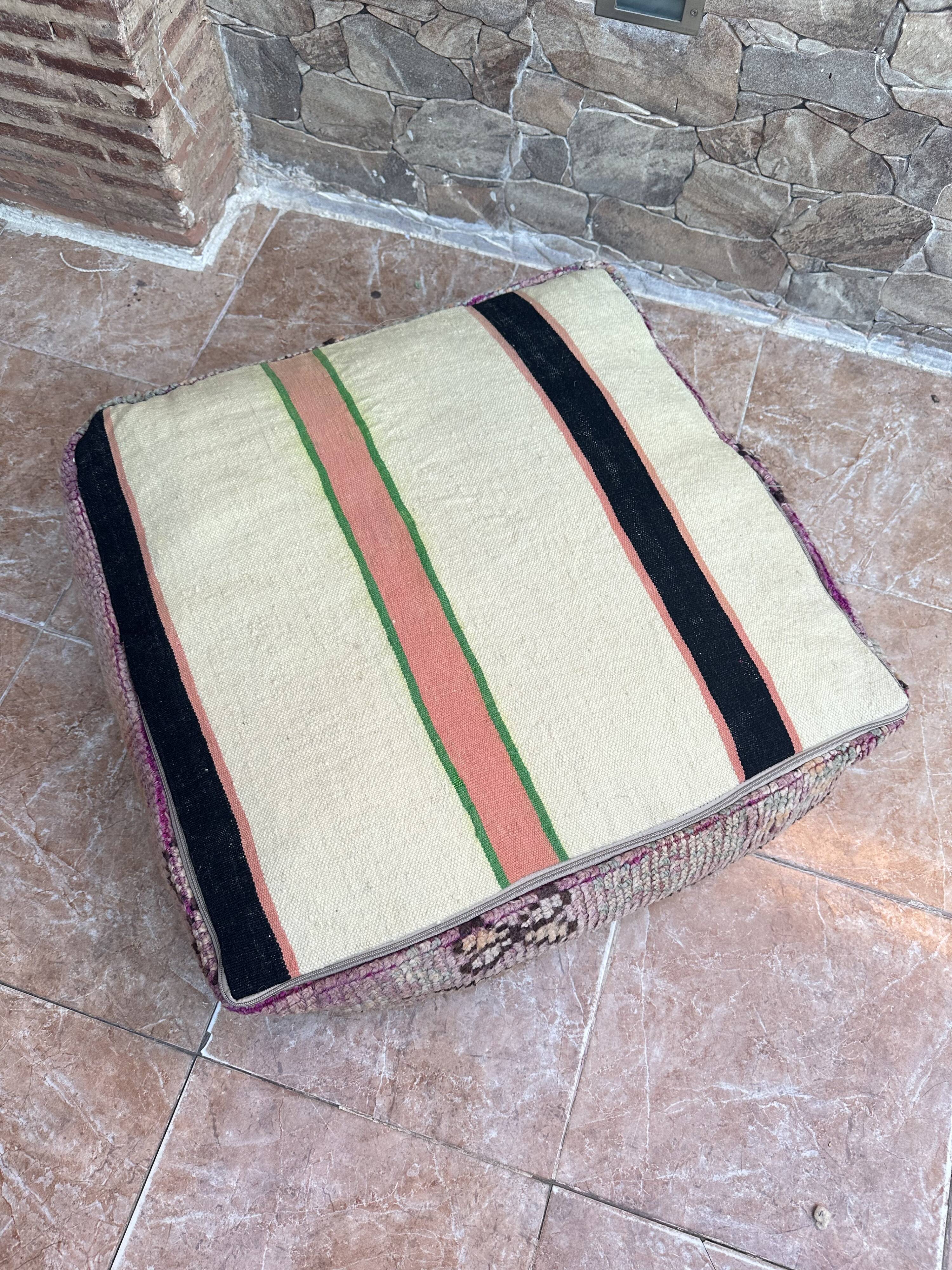 Handmade Berber Kilim pouf, floor cushion