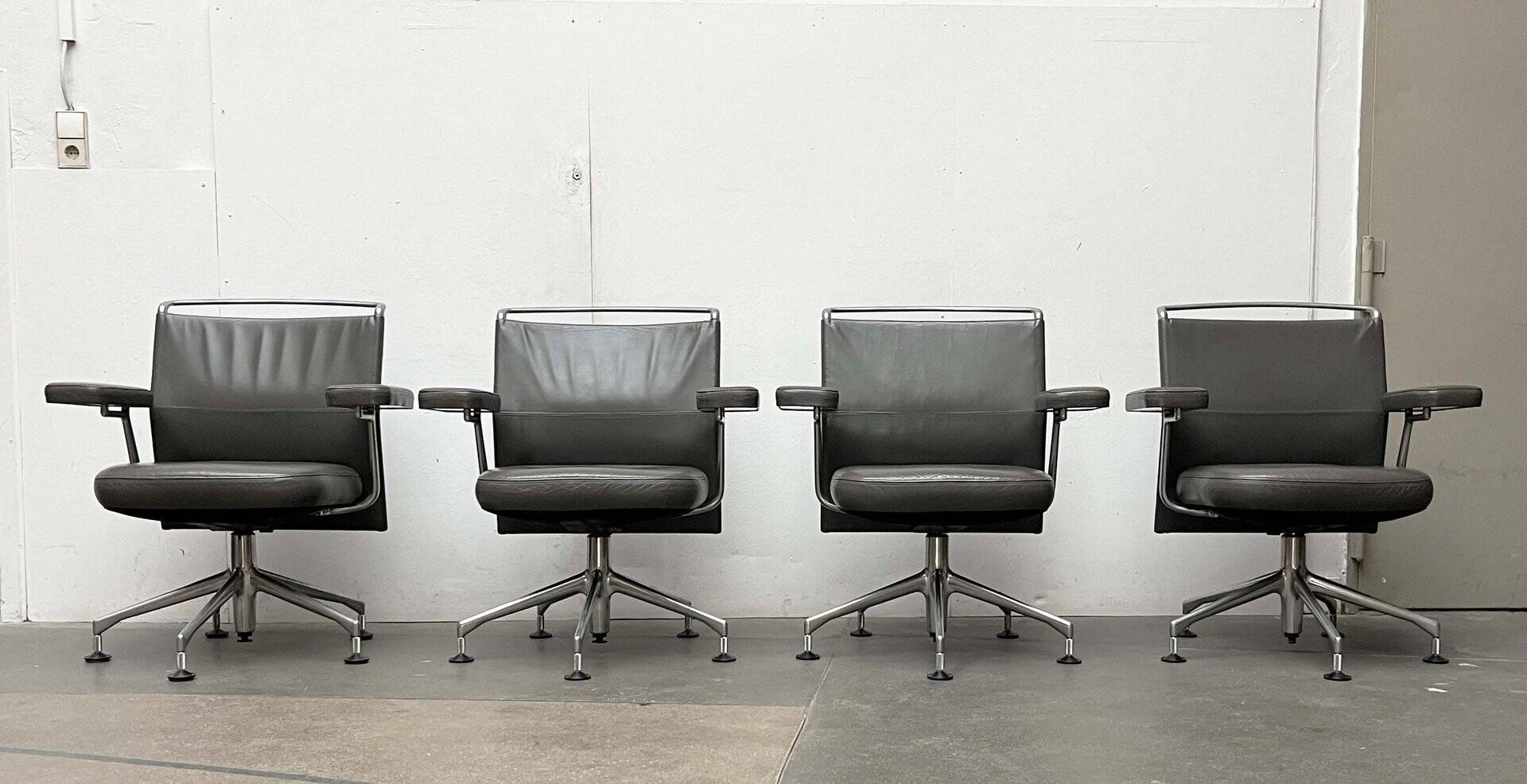 Postmodern swivel chairs model AC2 in leather by Antonio Cittero for Vitra, 1990s, set of 4.