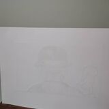 Woodcut engraving original print stamped numbered man and child motif from back