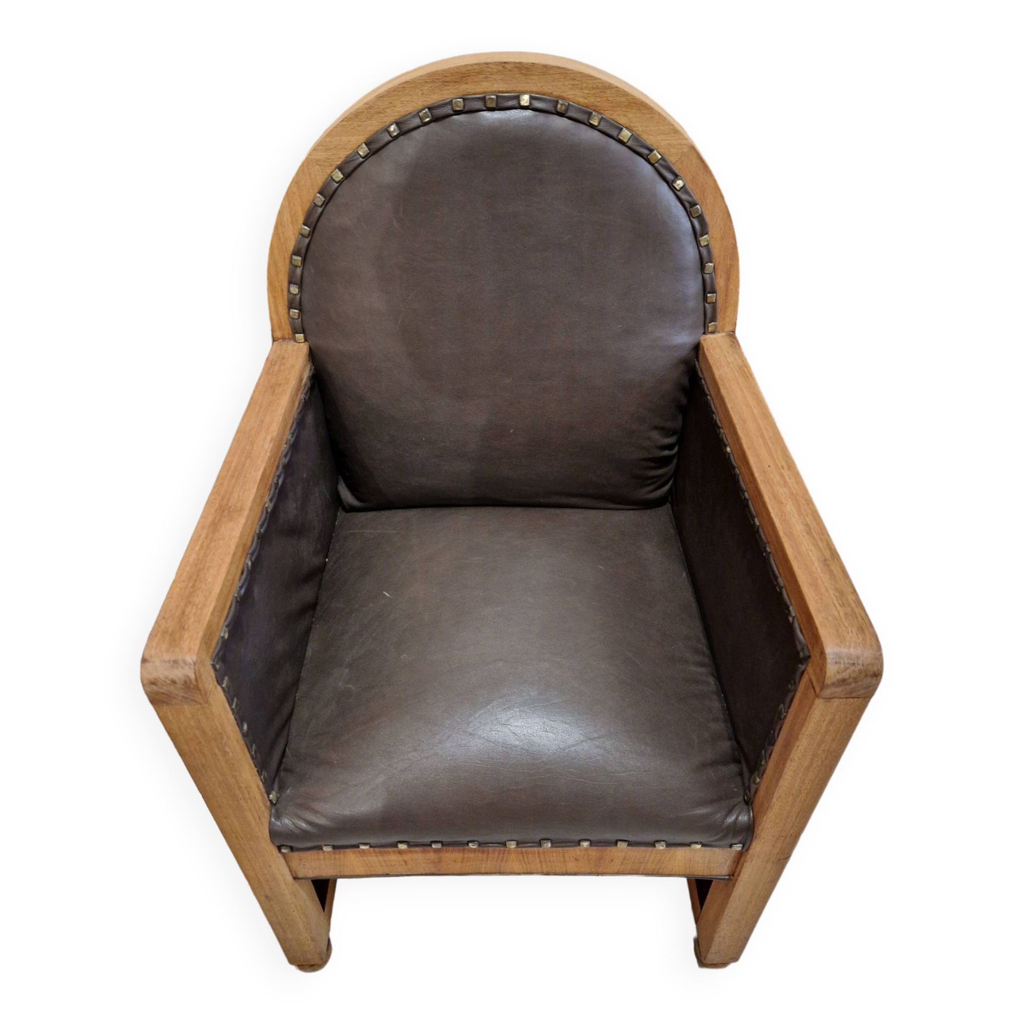 art deco armchair in leather and wood