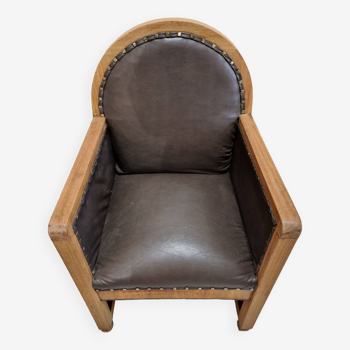 fauteuil art déco en cuir et bois
