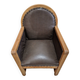 fauteuil art déco en cuir et bois
