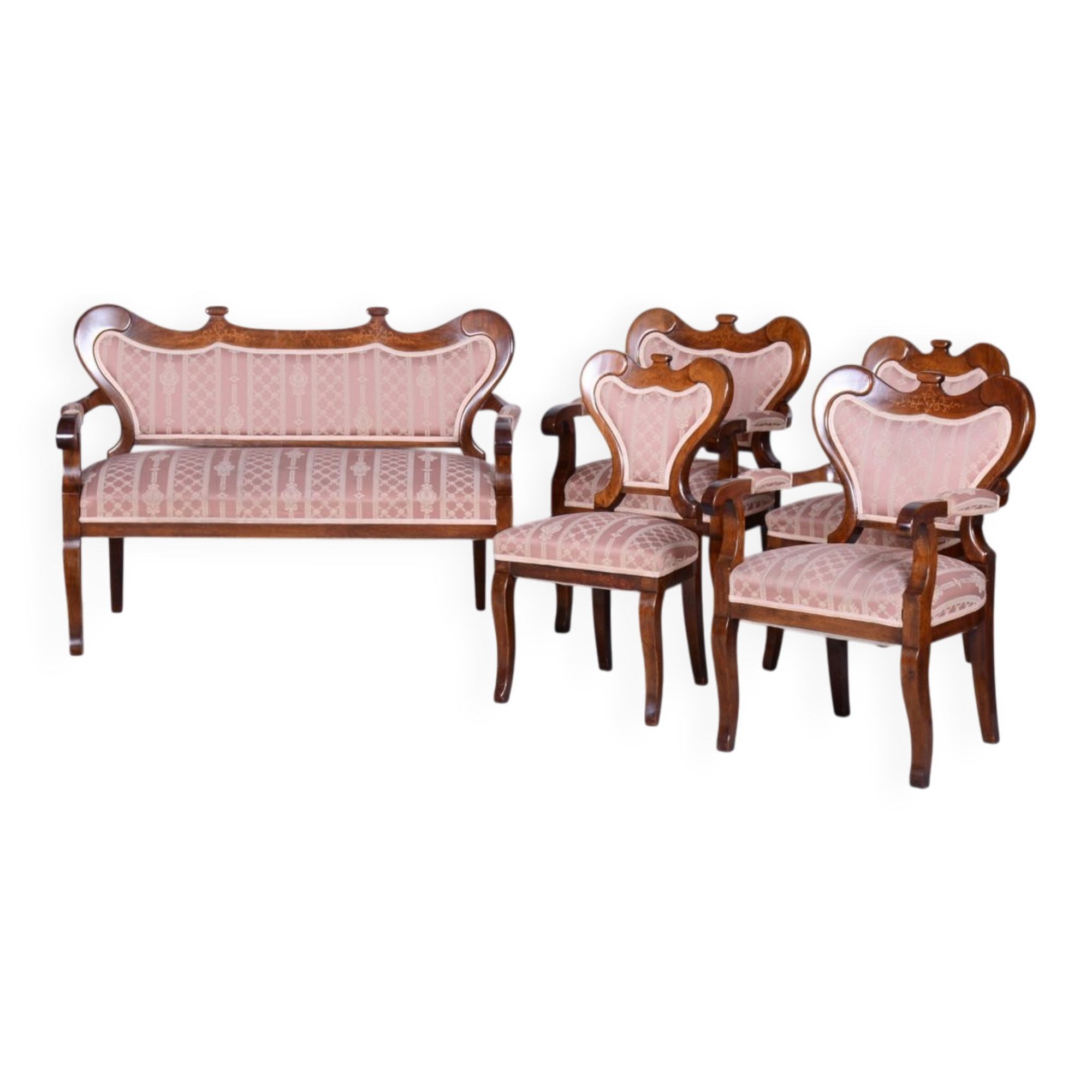 Biedermeier Oak Seating Set in Walnut, Austria, 1840s, Set of 5