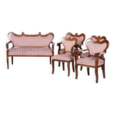 Biedermeier Oak Seating Set in Walnut, Austria, 1840s, Set of 5