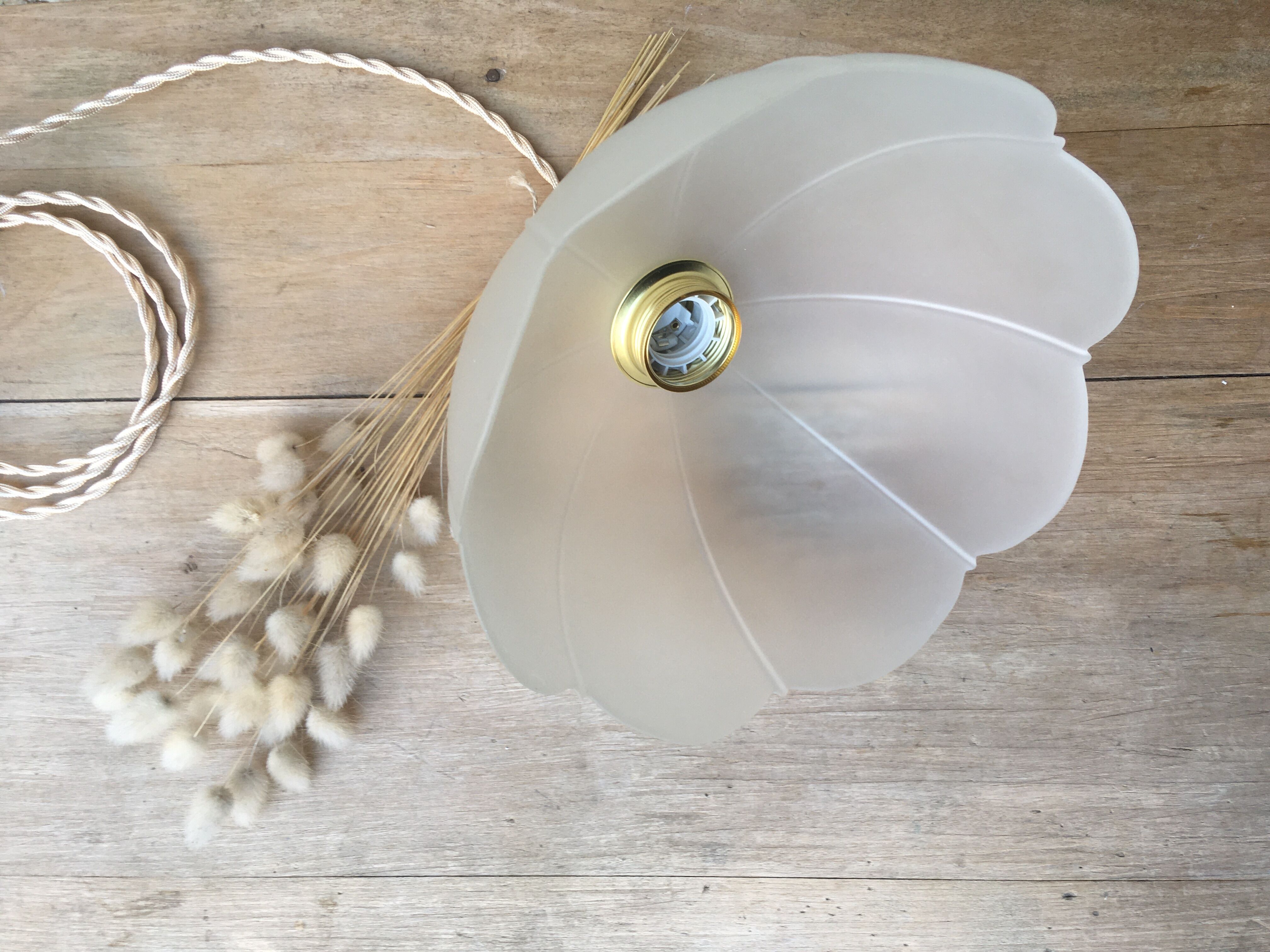 Vintage flower pendant lamp in frosted glass