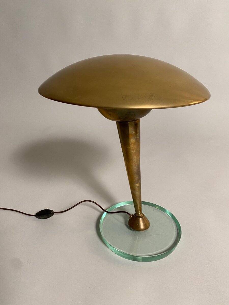 Crystal and Brass Table Lamp attributed to Pietro Chiesa for Fontana Arte, Italy, 1950s