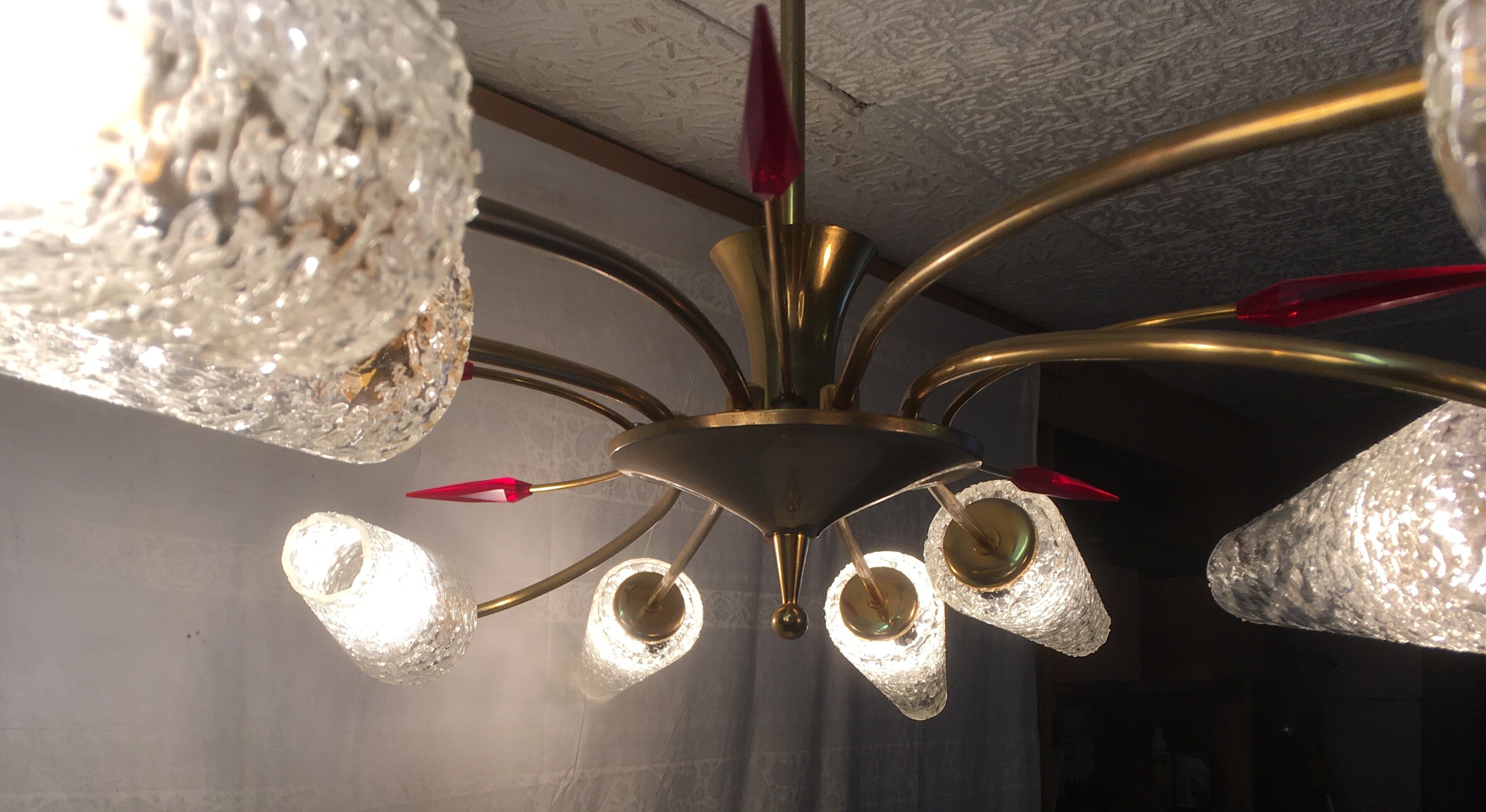 Lustre 8 brass lights and blown glass - 60s