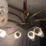 Lustre 8 feux laiton et verre soufflé années 60