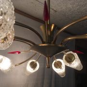Lustre 8 brass lights and blown glass - 60s