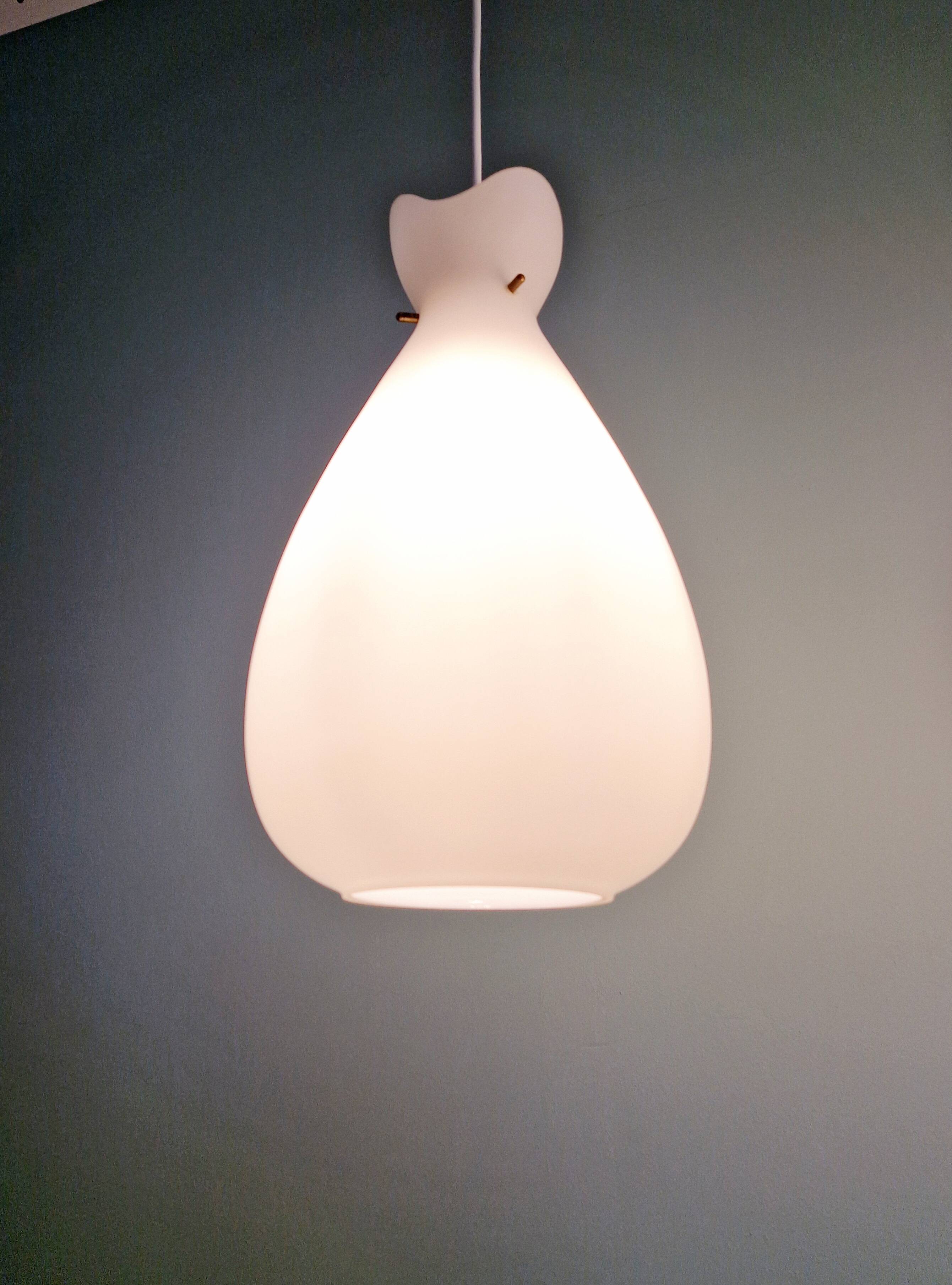 Scandinavian suspension in frosted white glass, 1960s