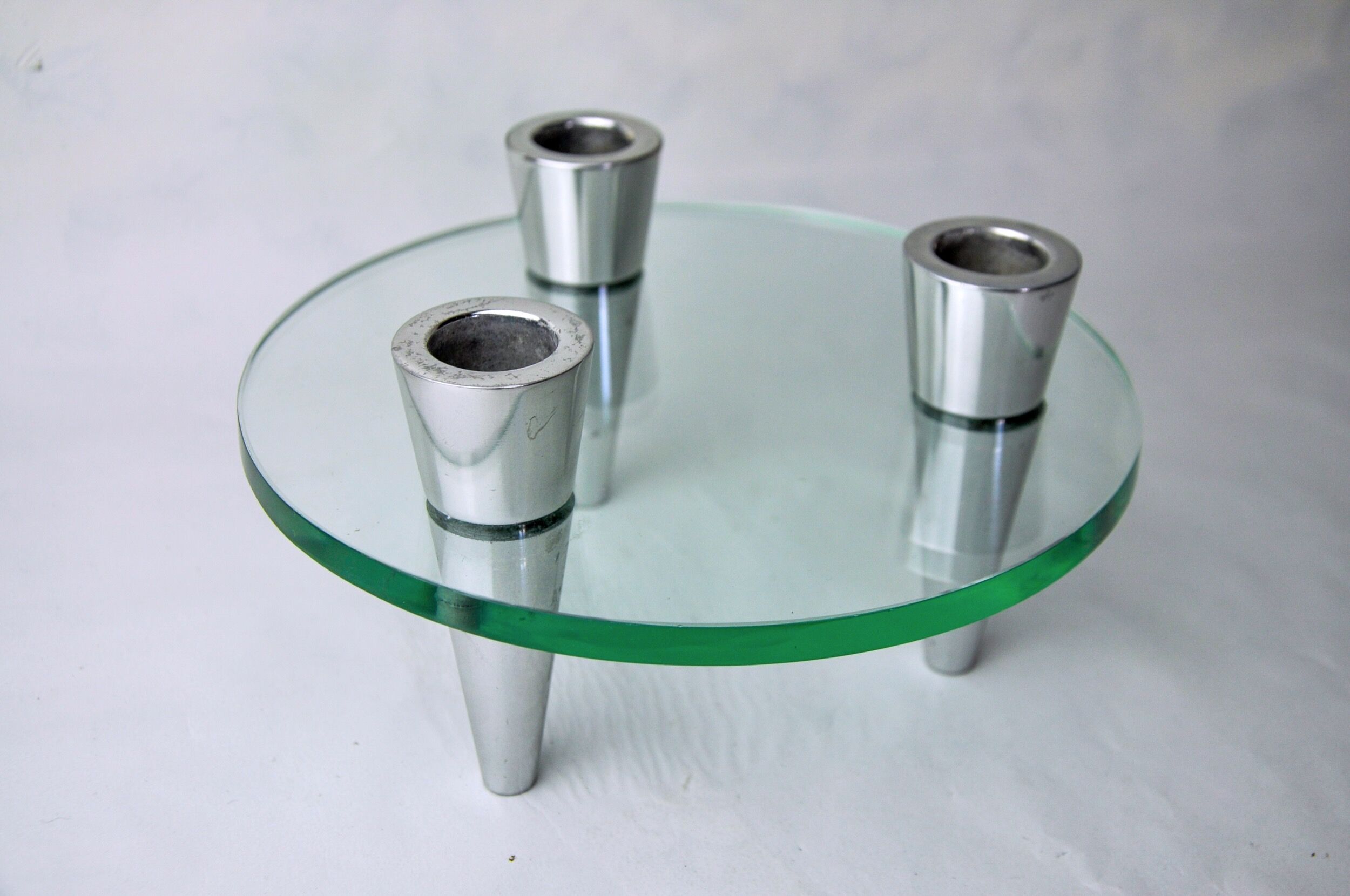 Glass circle candle holders, 3 flames, Denmark, 1970