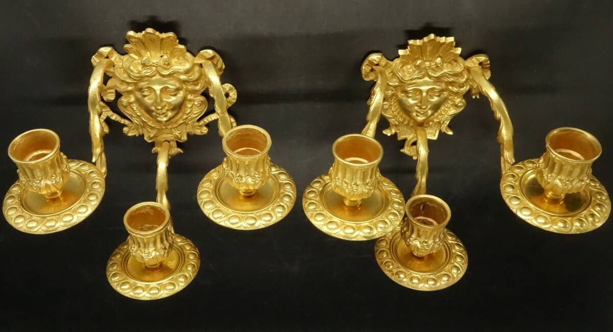 Pair of wall sconces with female masks, Napoléon III period, 19th century - bronze