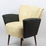Pair of vintage 1950s cocktail armchairs in yellow velvet and wood - set of 2