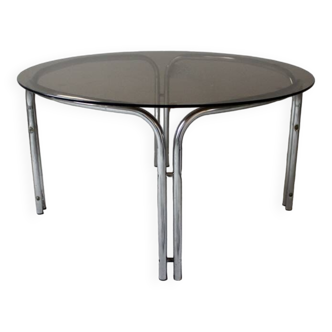 Vintage coffee table in smoked glass and tubular steel circa 1970