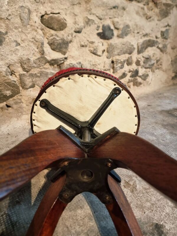 Tabouret de piano ancien en acajou réglable, début du XXe siècle