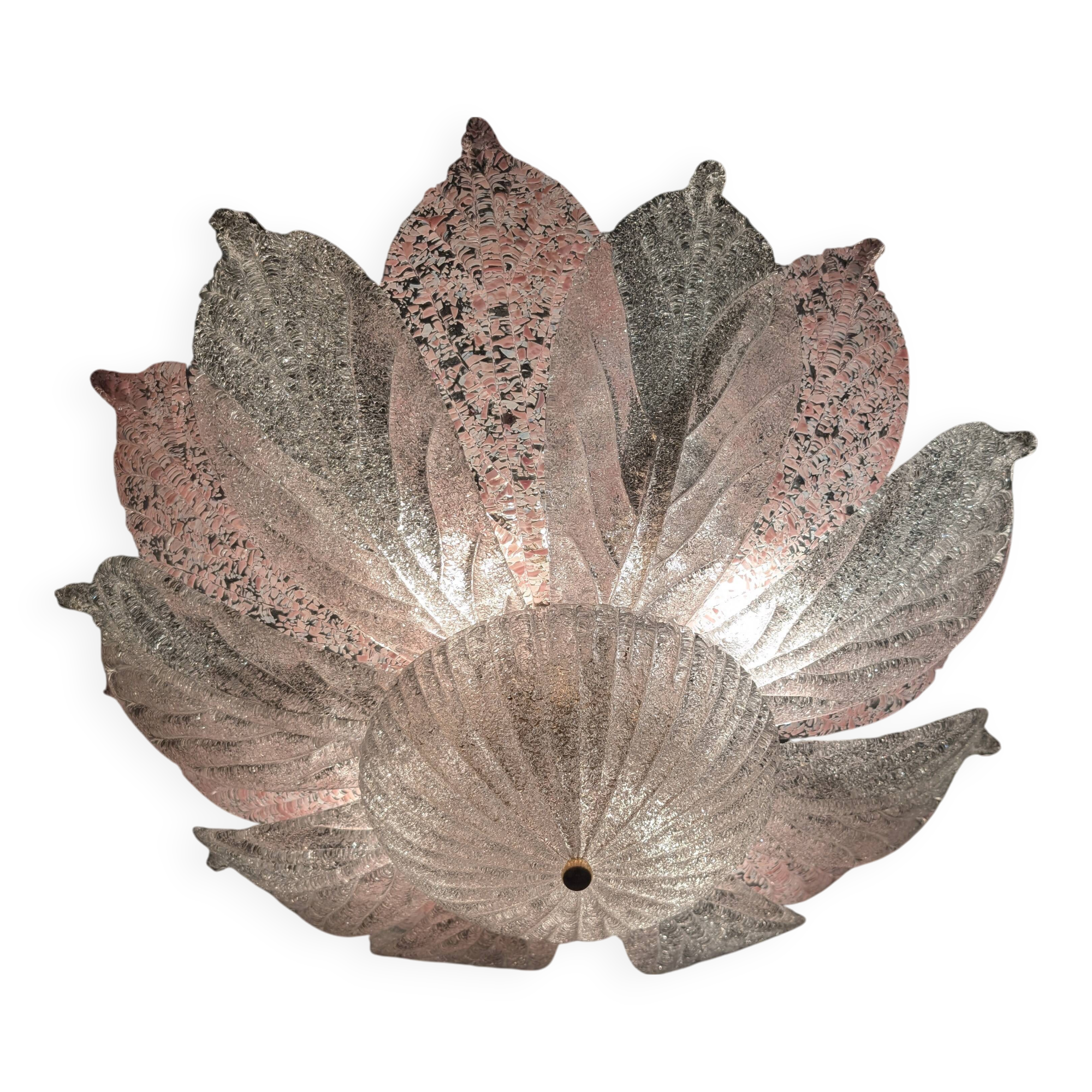Large Murano Ceiling Lamp in Pink and White Glass, Italy, 1970s